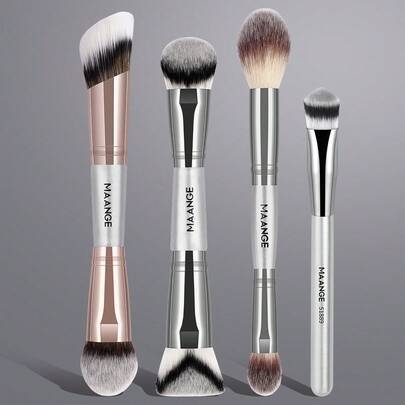 1/2/3/4-delat sminkborstset med triangelformad foundation-, rouge-, puder-, contour- och highlighterborste, professionella sminkverktyg för resor - Silver
