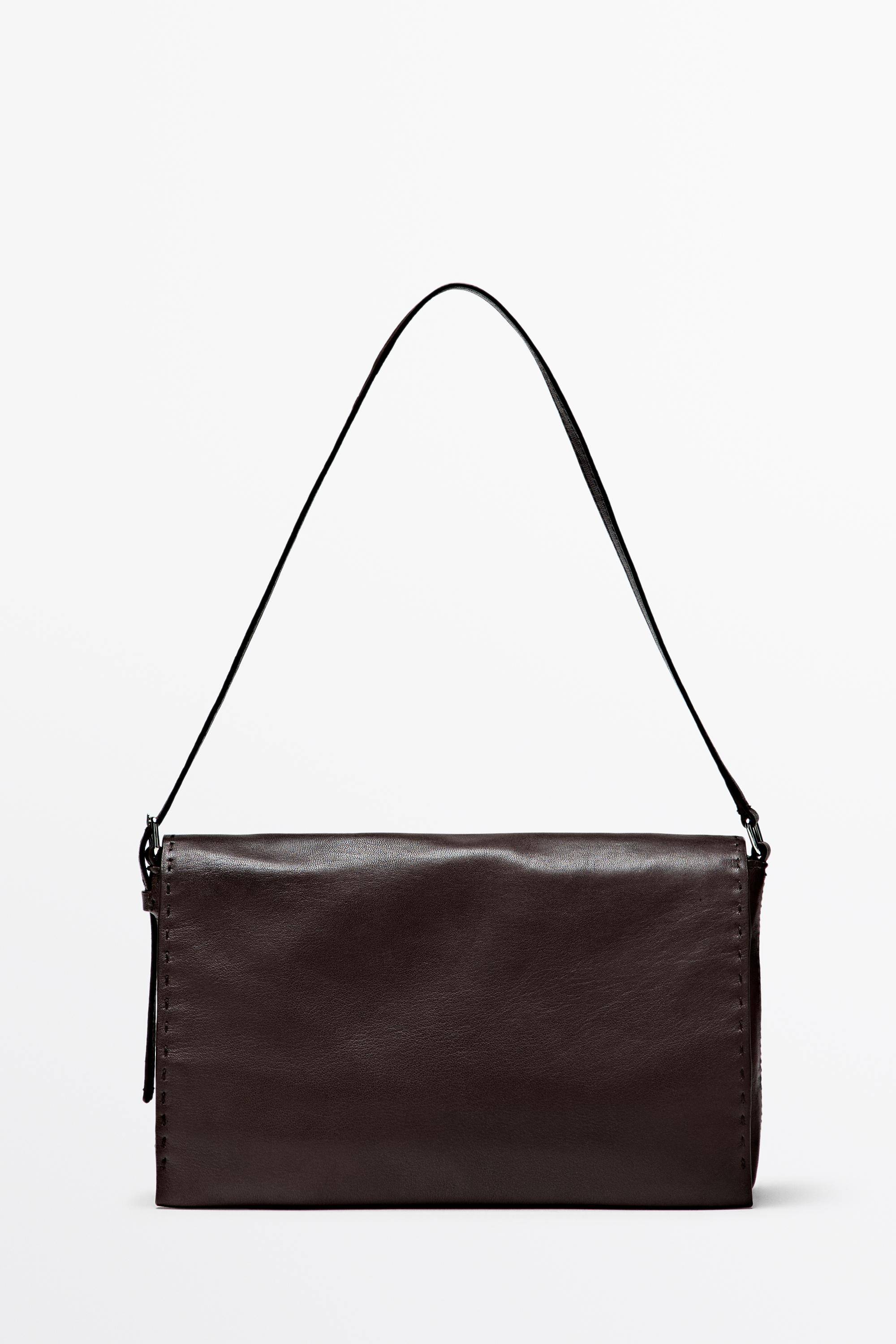 Massimo Dutti - Female - Skuldertaske I Nappalæder Med Stikninger - Brun - 01