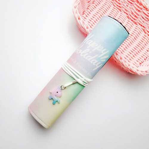 Unicorn roll up pennfodral för tjejer canvas school pennväska penna väska bärbar penna låda skolmaterial material escolar - B-stil-vit bokstav