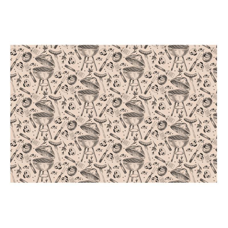 Papirdug med Grillmotiv Creme og Sort 180x120 cm