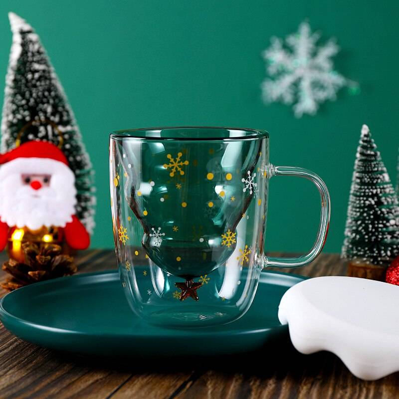 Glas julgran stjärna vattenkopp hög temperatur mugg glas julgran stjärna önskemugg jul drinkware - Utan lock