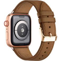Apple Watch læderrem, udskiftningsrem i ægte læder til Apple Watch Series 9 8 7 6 5 4 3 2 1 & iWatch SE, Ultra (38 mm 40 mm 41 mm, brun)