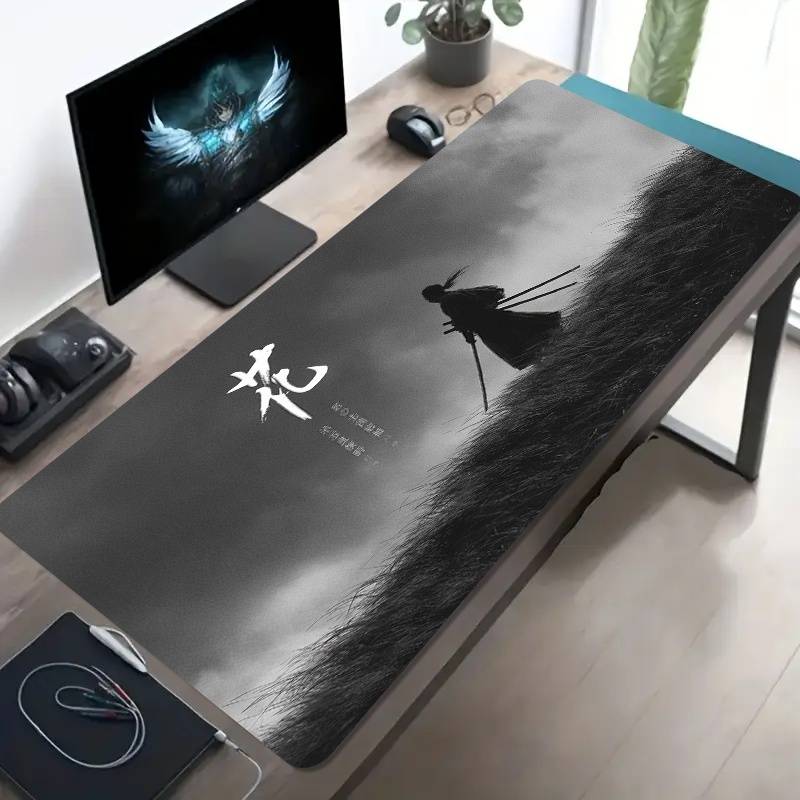 TEMU A Large Gaming Mouse Pad Featuring A Black And White Silhouette Design, With A Non-slip, Washable Rubber Base. This Oversized Desk Mat Is Perfect For Office Additions, Computer Decor