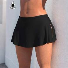 Plus Size Elegant Casual Elastisk midja Split Design Enfärgad High-Stretch Tennis Skort, Bikini Beach Skort - Svart - 1XL,2XL,3XL,4XL