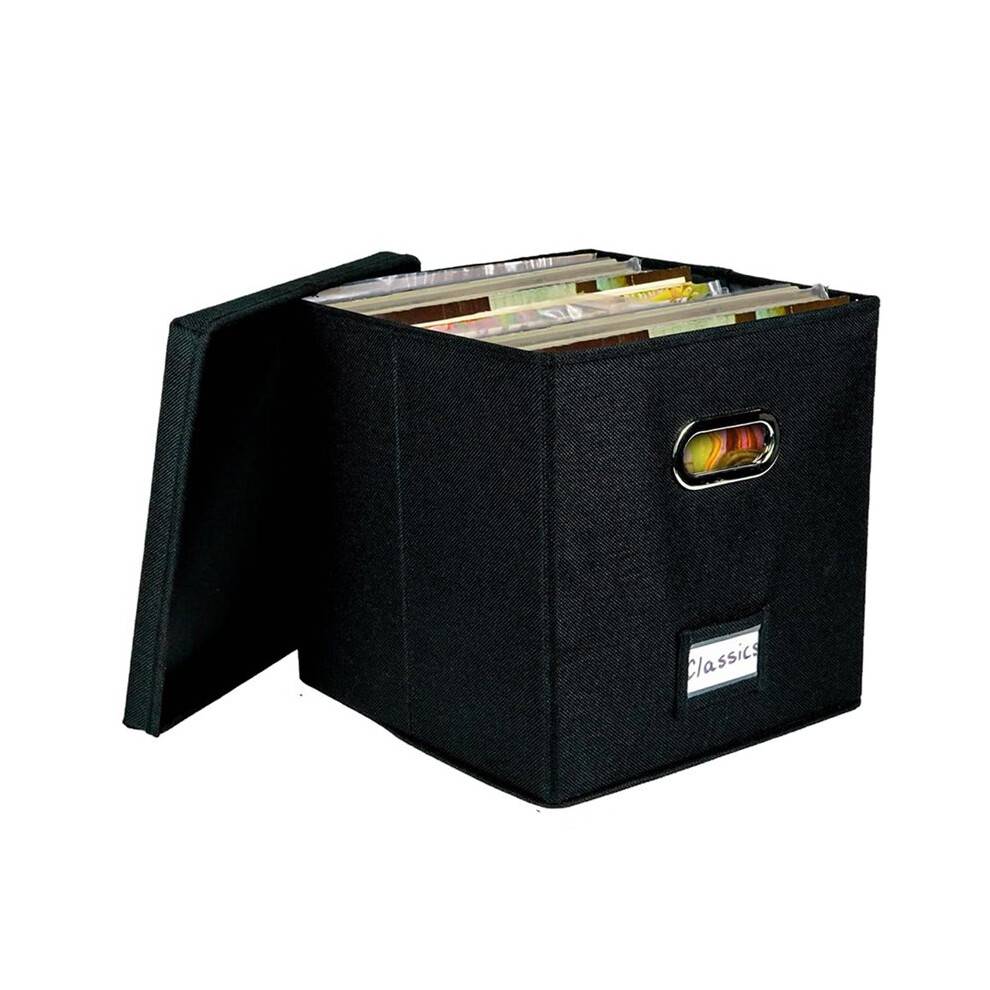 Vinyl Record Storage Box for 50+ Albums, Stylish Crate for LPs, Moving & Home Organizer