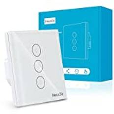 HeuxGir Smart WiFi Touch Sensor Light Switch, 86 x 86 mm strömbrytare med glaspanel och statusLED, fungerar med Alexa Tuya Google Home 2,4 GHz neutral linje krävs