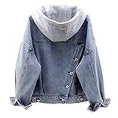 Jeansjacka fodrad med huva: Jeansjacka dam oversize lång övergångsjacka med huva vinterjacka denim jacka höst vinter vintage pojkvän jeans fleecejacka utomhusjacka ytterkläder rock toppar, förtjockningsblå, M