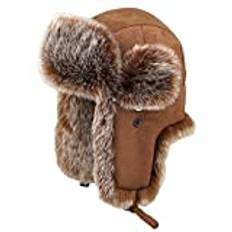 Insun Flygarmössa i mocka, unisex, vindtät pilotmössa, varm fuskpäls, rysk mössa, BRUN, L