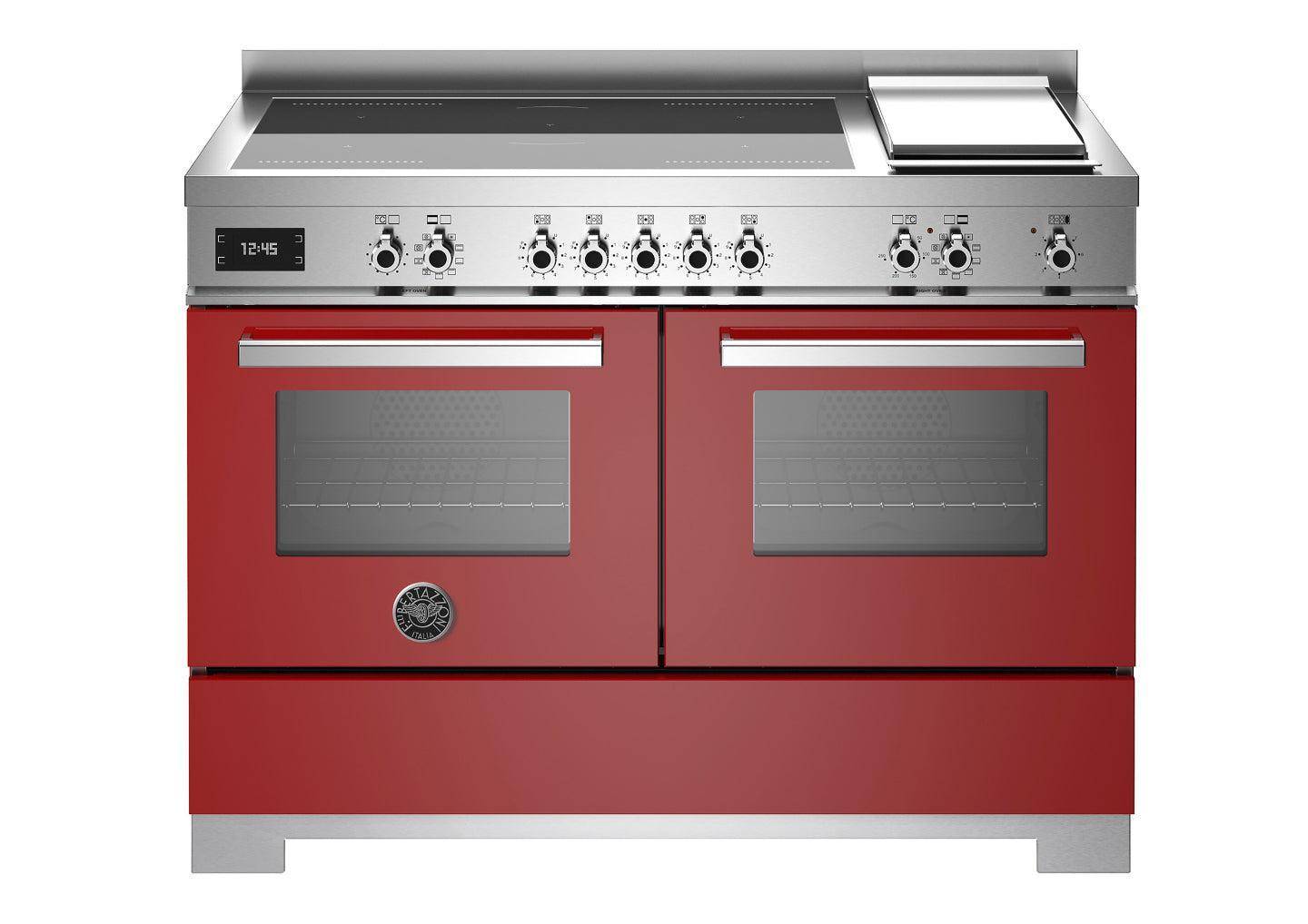 Bertazzoni, Professional-serien, Induktionskomfur, 120 cm, 5 zoner + elektrisk stegeplade, 2 ovne. Rød.