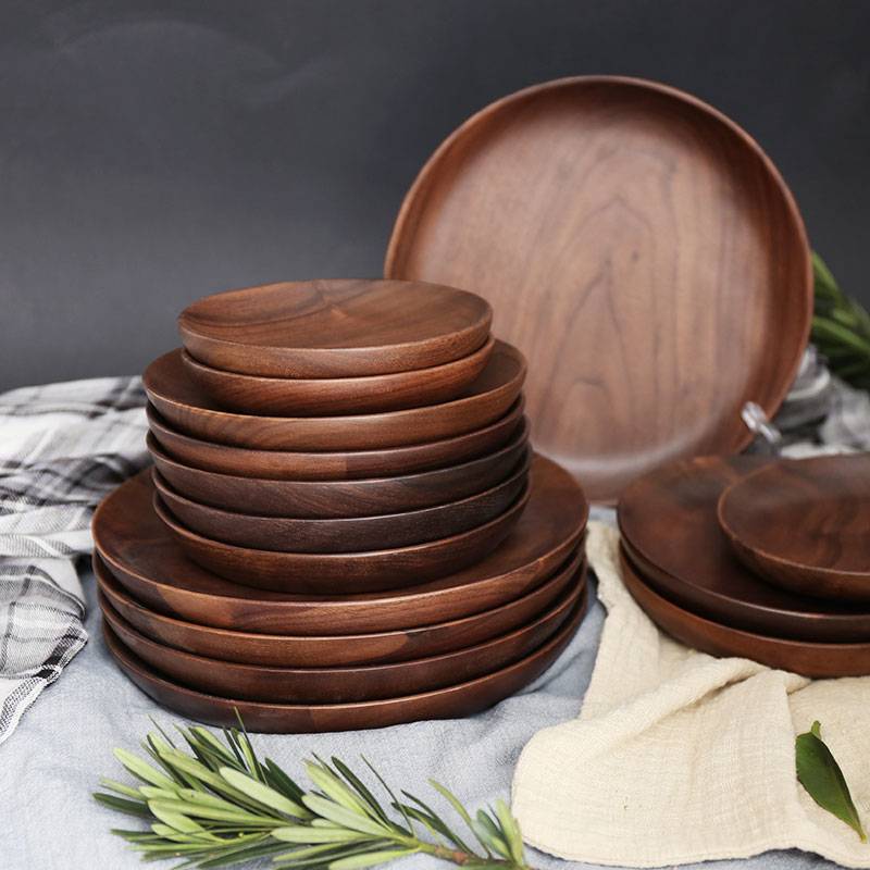 Köksservis bröd smör tallrikar japansk stil massivt trä rund fruktsallad bröd dessert skål skål bricka - 20 x 20 x 2cm bok