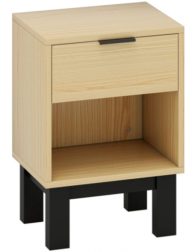 Sengebord i træ og møbelplade H50 x B35 x D26 cm - Sort/Natur