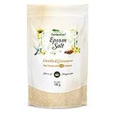 Nortembio Epsom salt 180 g doftande vanilj och kanel badsalt. Magnesiumsulfat med vitamin C och E. Epsom-salt för muskelavslappning och god sömn. E-bok ingår.