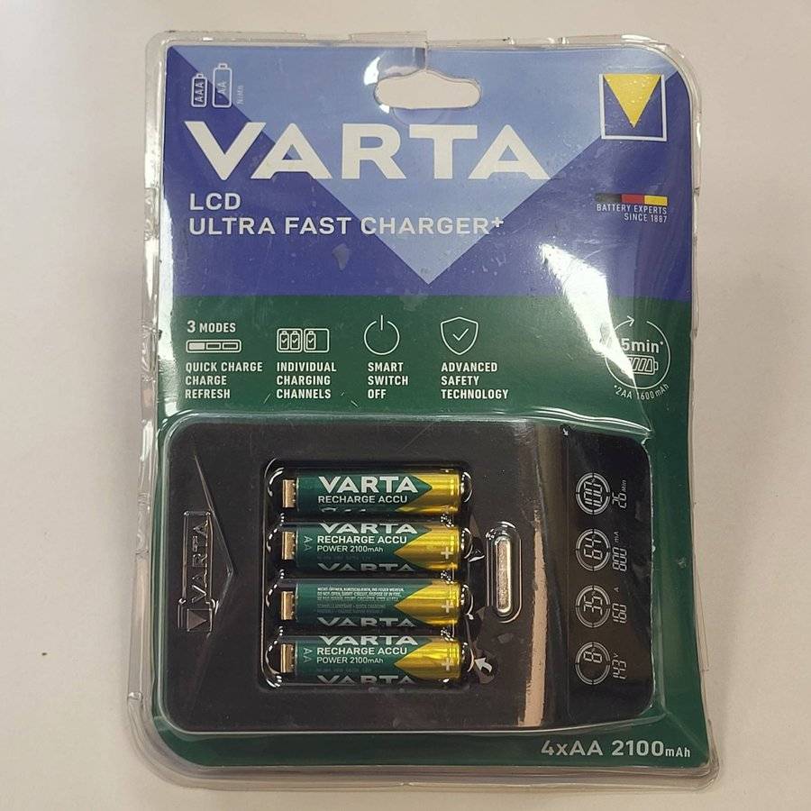 Batteriladdare VARTA AA, LCD Ultra Fast, inkl 4x AAA