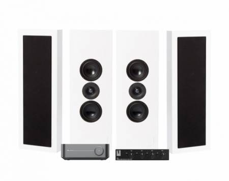 WiiM Amp, SC4B & 2 par mat hvid DLS Flatbox XL
