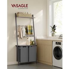 Vasagle - Dobbelt vasketøjskurv m. hylder 73x33x177 (mørkegrå/sort)