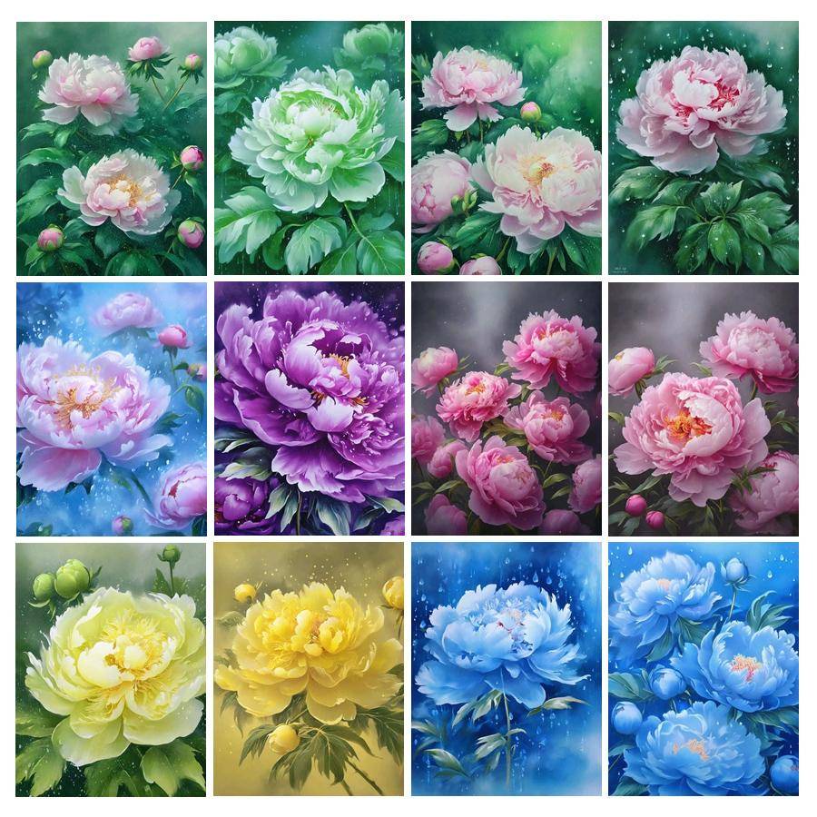 Diamond Painting Ny Kollektion 2024 Blommande Pionblomma Gör-det-själv Full Fyrkantig Rund Borr Strass Broderi Färg Floral Mosaik Korsstygnssatser