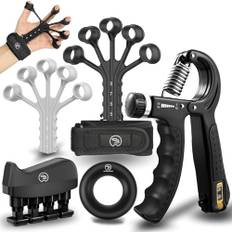 STRABOZZ Handtrainer Fingertrainer, Verstellbares Griffkraft Trainer Set -5-Teilig- Unterarmtrainer, Fingerstrecker Neopren Handgelenk Band - Finger Grifftrainer - Grip Ring, Hand & Unterarm Training