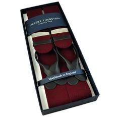 Albert Thurston Trouser Braces - Plain Burgundy Pure Wool Boxcloth with Black Leather Ends