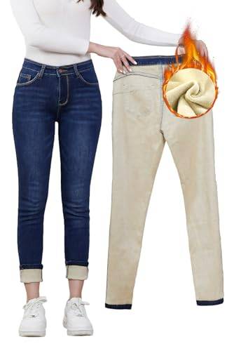 Merlvida Dam Thermo Jeans Hög Midja Fleecefodrade Stretch Thermojeans Push-Up Varm Vinter Jeggings Skinny Denim Leggings med Inre Fleece