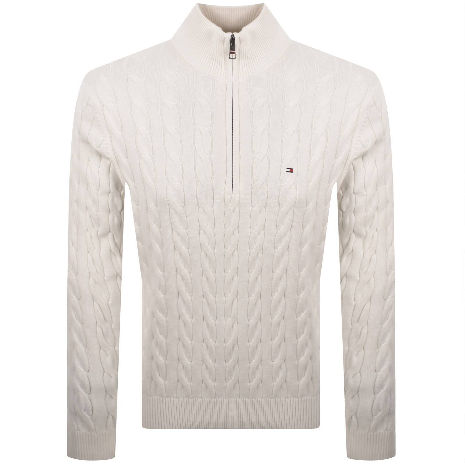 Tommy Hilfiger Quarter Zip Cable Knit Jumper Cream