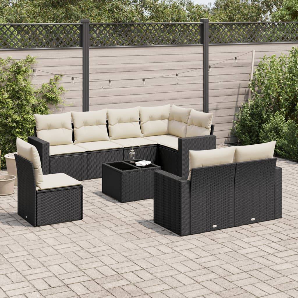 Sofasæt Til Haven 8 Dele Med Hynder Polyrattan - Sort og cremefarvet / Med bord