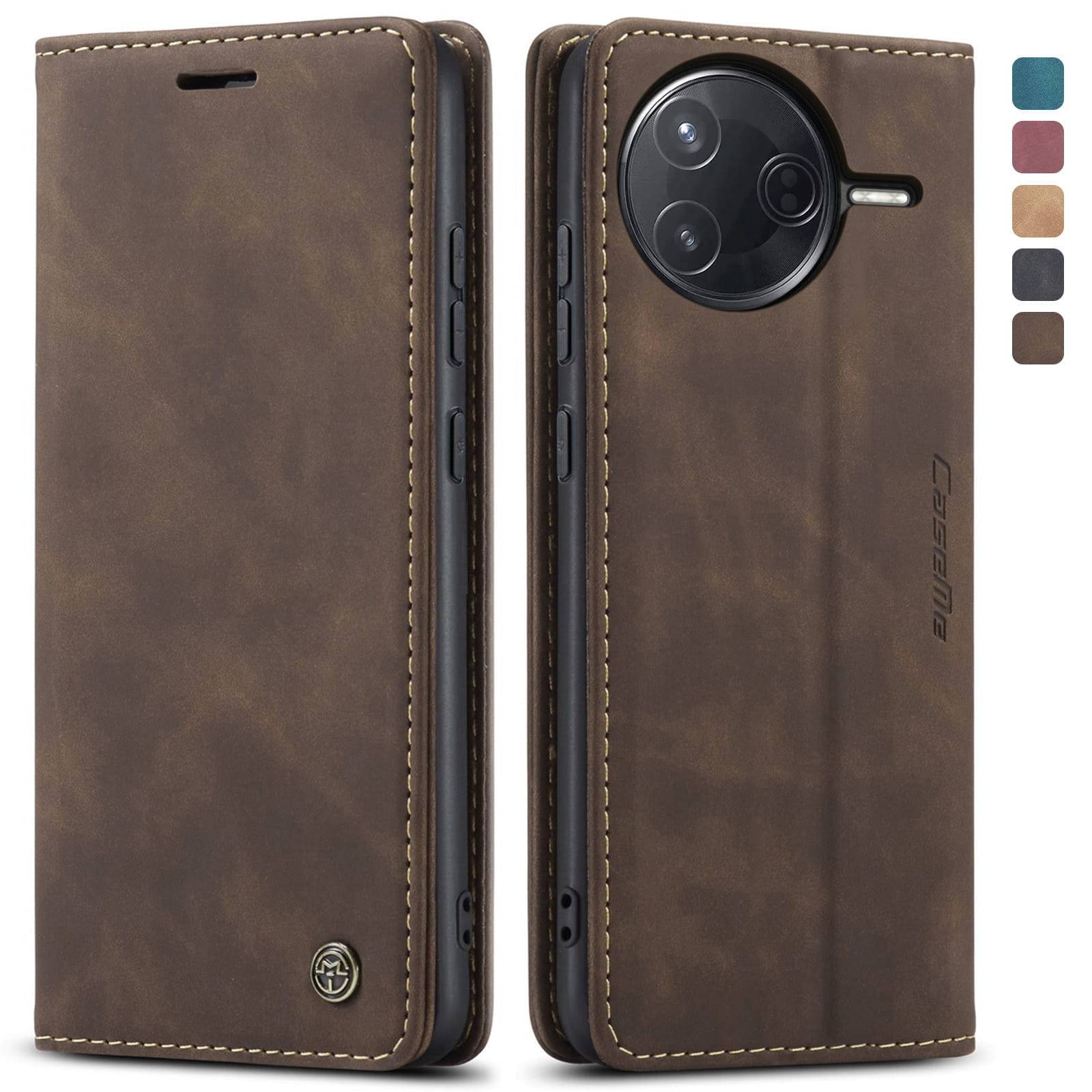 Lyxigt Retro Fodral för Xiaomi Poco F7 F5 Pro Flera Kortfack Ställfunktion Telefonskydd för Poco F7 Ultra Läderplånbok kaffe