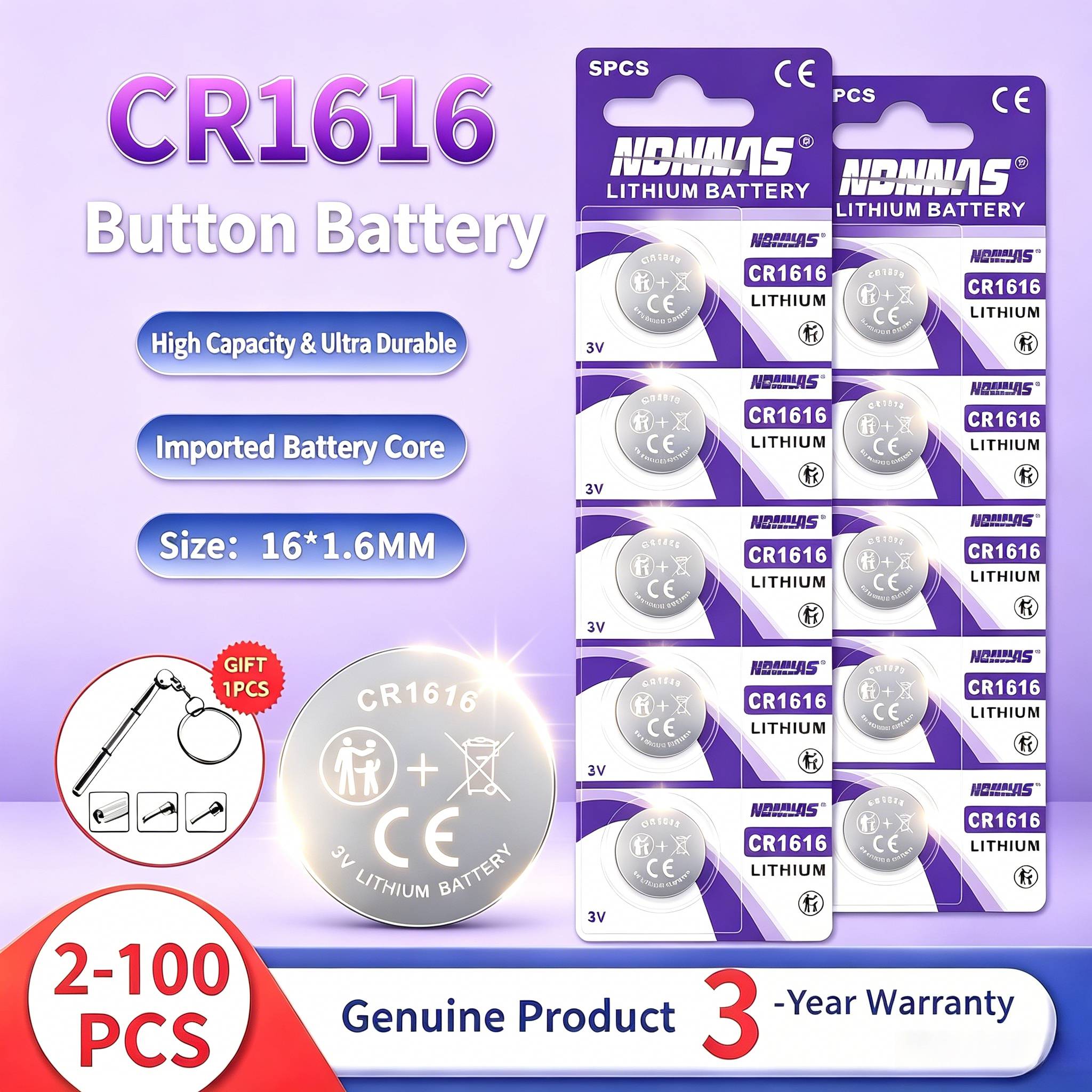 1-100PCS 50mAh CR1616 3V Lithium Battery High Quality Button Coin Cell CR 1616 DL1616 BR1616 for Watch Car Key CR1616 Batteries