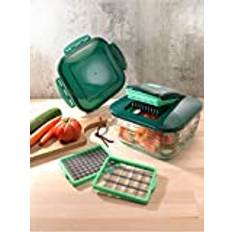 Genius Nicer Dicer Chef 9-teilig + Tomaten-Gemüse-Schneider - für die tägliche bewusste und gesunde Ernährung Allesschneider Obstschneider Zwiebelschneider Zerkleinerer Krauthobel, Grün