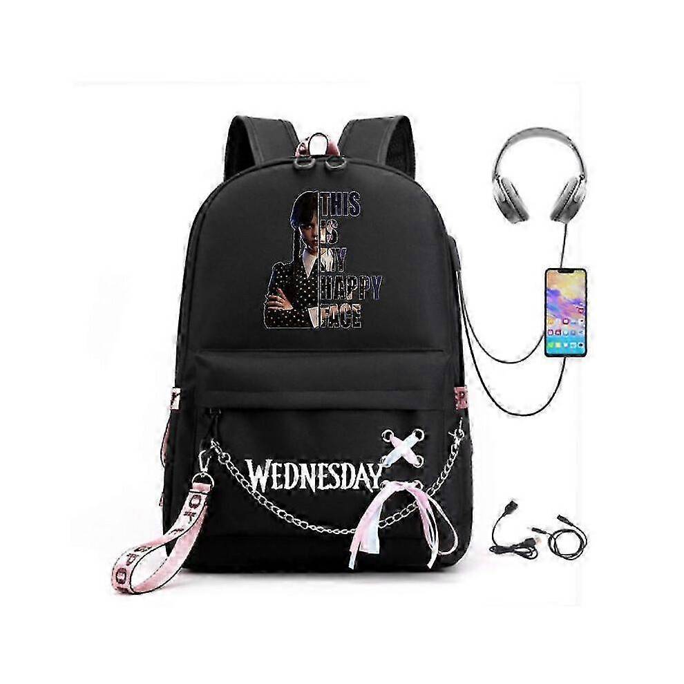 (picture color8) Wednesday Addams Backpack Mirabel Madrigal School Bags USB Charging Backpack Travel Notebook Schoolbag for Kids Students 25-26s