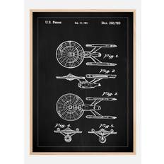 Patenttegning - Star Trek - USS Enterprise - Sort Plakat (30x40 cm)