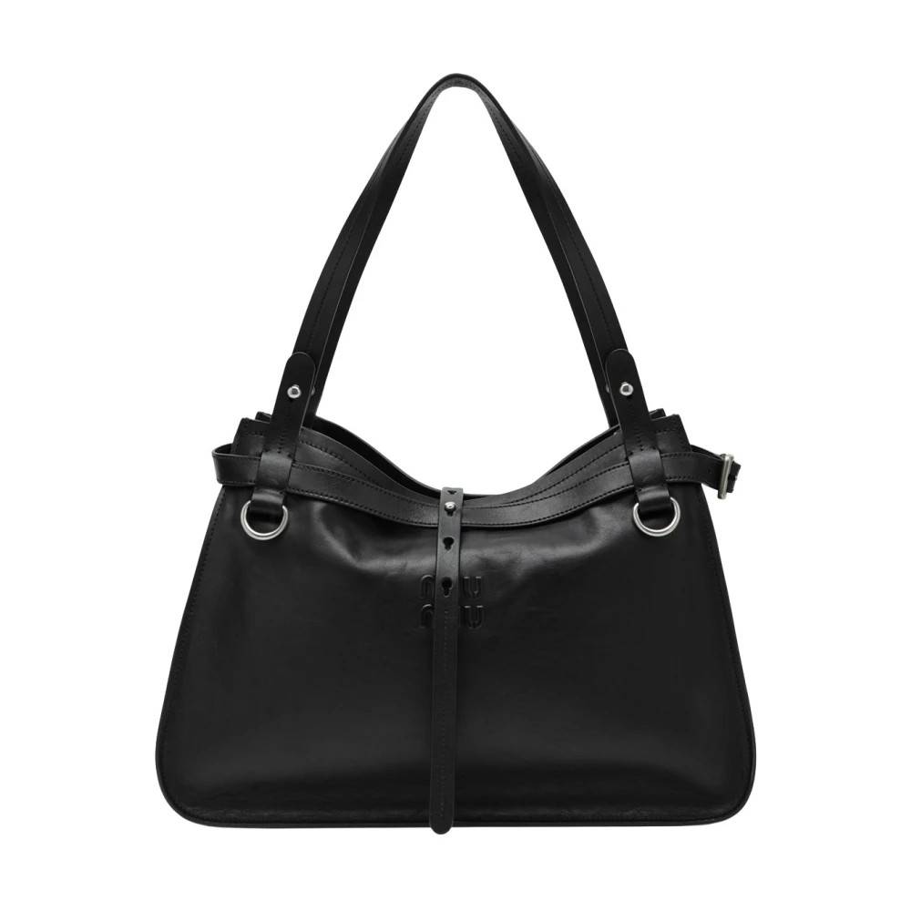 Miu Miu Logo Skuldertaske i Læder - Tasker - Dame - Sort - ONE SIZE - Uld
