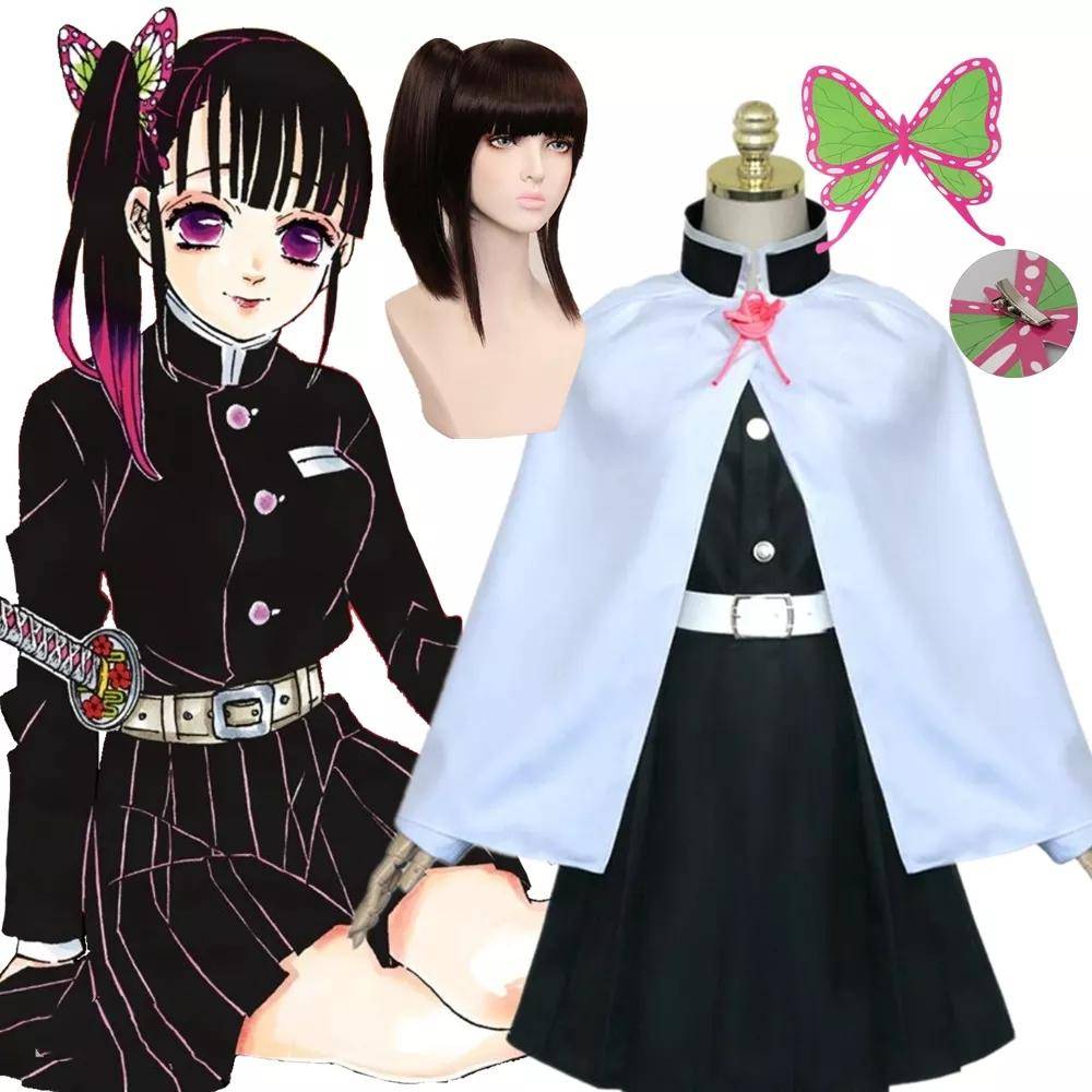 Tsuyuri Kanao Cosplay Kostym Anime Demon Slayer Kimetsu No Yaiba Cosplay för Vuxna och Barn Svart Peruk med Hästsvans Stridsdräkt Uniform cm white