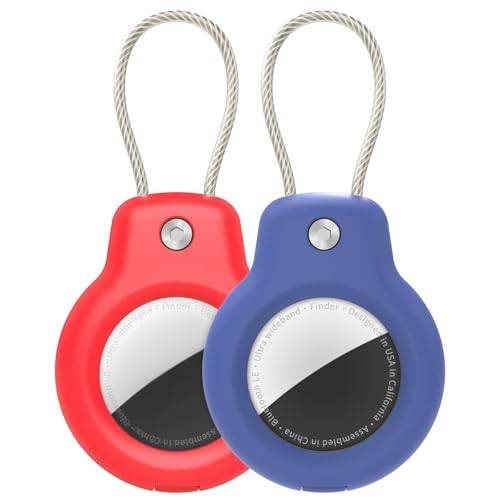 SPGUARD kompatibelt Apple AirTag-säkert fodral med metallkabel, AirTag-låsfodral nyckelring, bagage och mer (rouge och Bleu)