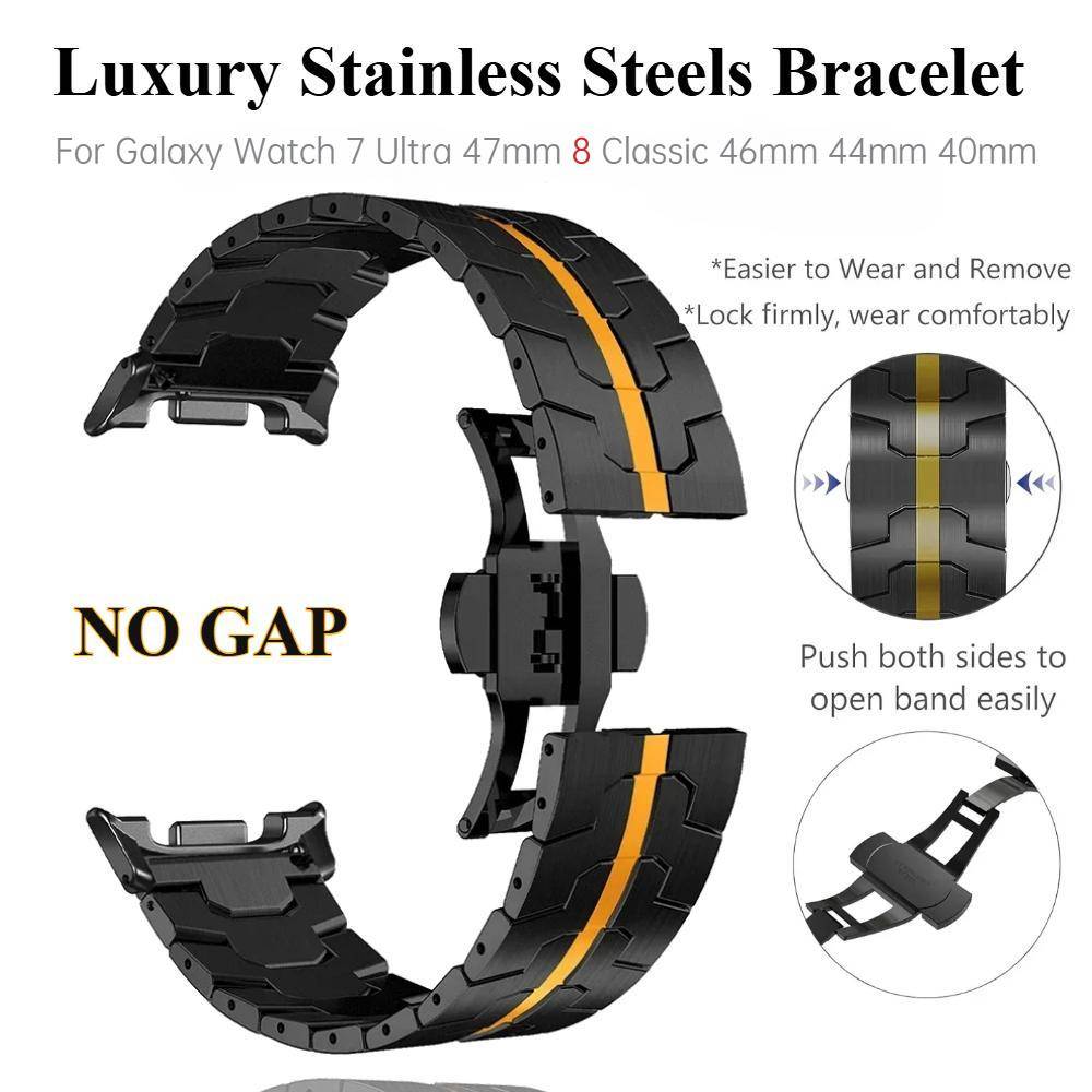 Armband i rostfritt stål för Samsung Galaxy Watch 8 Classic 46mm 40mm/44mm Lyxigt armband för Samsung Galaxy Watch 7 Ultra 47mm Tillbehör gray