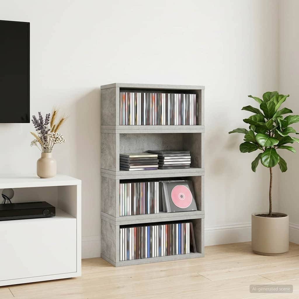vidaXL CD-lagringsställ 4 st Betonggrå 40 x 17 x 17 cm Konstruerat trä