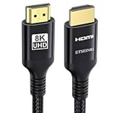 Etseinri 8K 4K HDMI Kabel 15M, Nylonflätad Höghastighets 48Gbps High Speed HDMI® Kabel 4K 240Hz 165Hz 144Hz 120Hz 8K 60Hz 4:4:4 DTS:X eARC HDCP2.3 HDR10+ TV-monitor Projektor Spel PC PS5 X-box