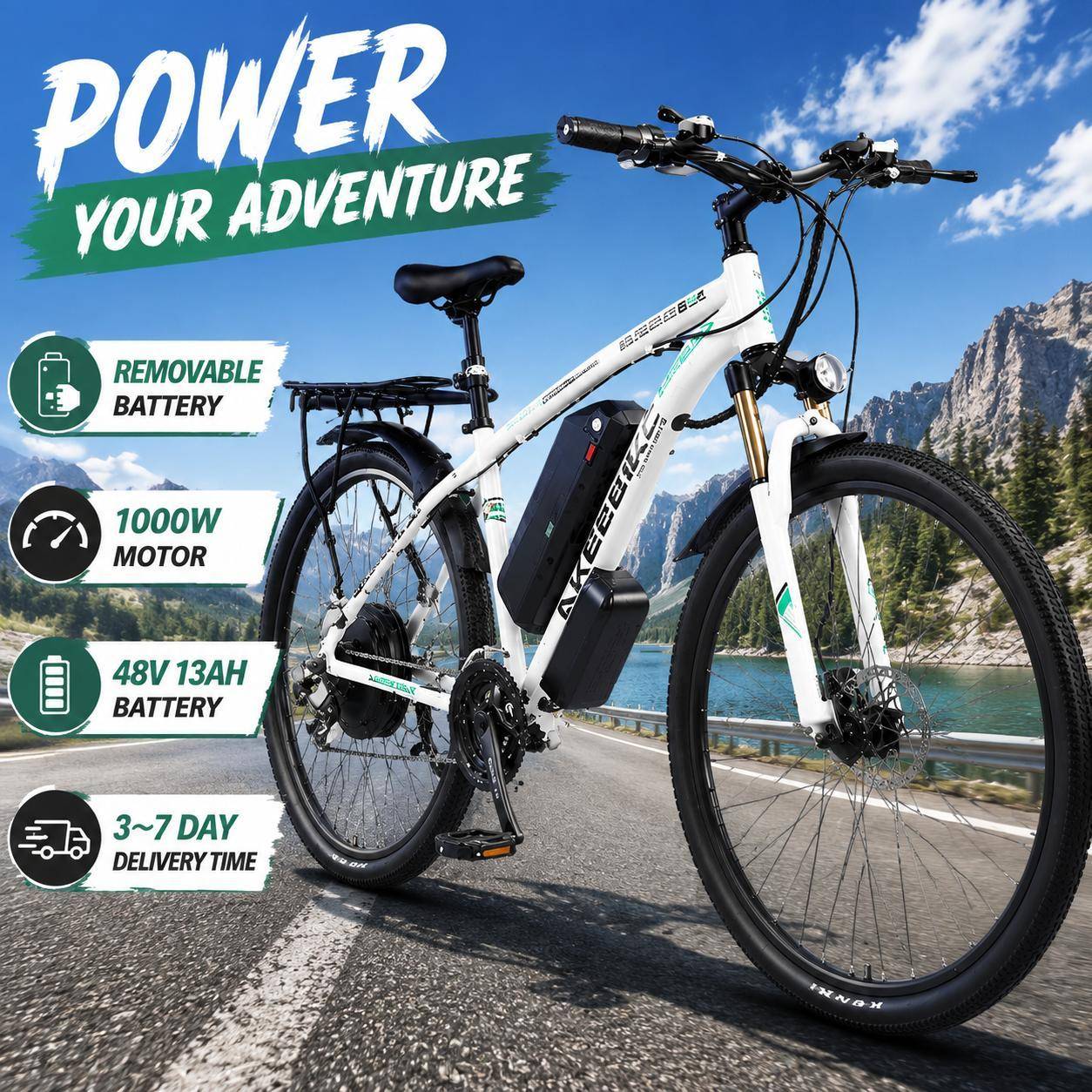 Elcykel AKEZ 1000W CityElectricBike Avtagbart 13Ah Batteri Elcykel 60 Mils Räckvidd Dubbla Skivbromsar Legering Elcykel