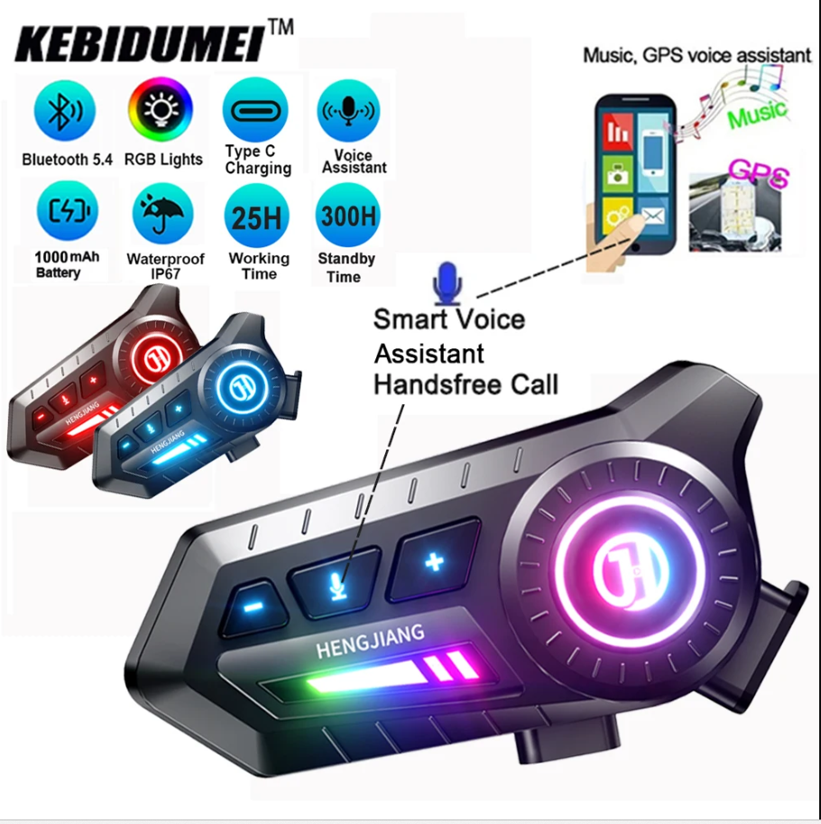 Bluetooth Motorcycle Helmet Headset 5.6 Wireless IPX6 Waterproof Noice Reduction Earphone 1000mah Long Standby Handsfree