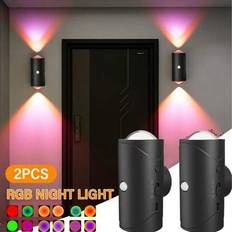 2st LED-vägglampabord med rörelsesensor Nattljus, USB-uppladdningsbart, topp- och bottenbelysning, RGB-gradient omgivningsbelysning, dimbart inomhuslj (En-Storlek)