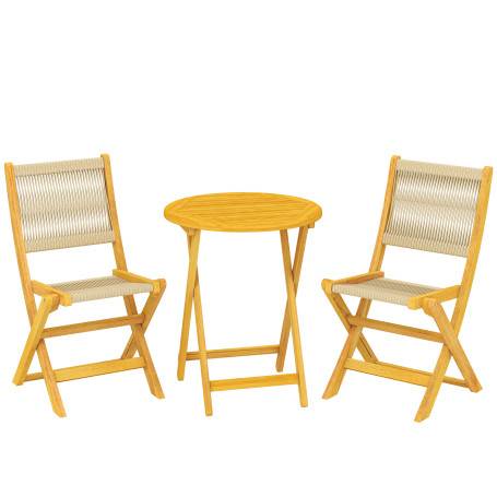 Balkongmöbelset Beige Polyrattan Och Trä 3 Delar Klappbart