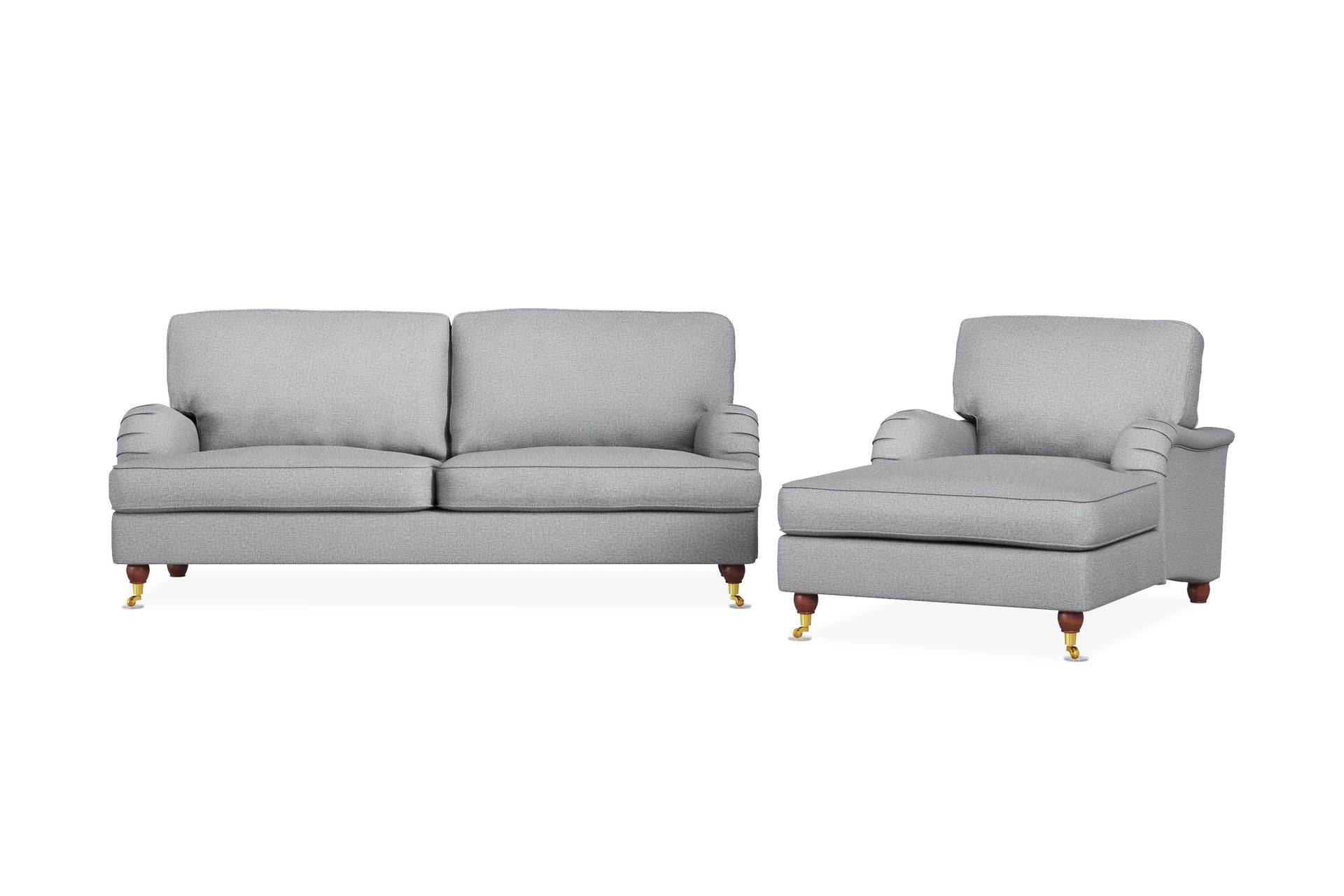 Howard Lyx Sofagruppe 3-personers Sofa + Chaiselongstol i Stof - Lysegrå