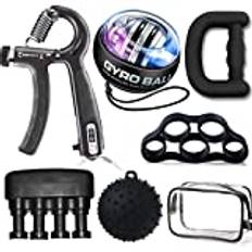 Handgrepp Strengthener Trainer Kits - Justerbar Hand Grip Strengthener, Finger Exerciser, Finger Strengthener, D-Shape Hand Gripper, Wrist Gyro Ball, Stress Relief Grip Ball med bärväska