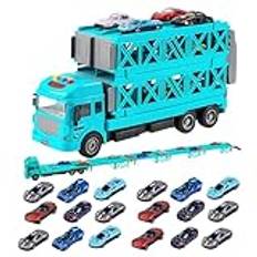 Transporter Car Toy, Carrier Truck Toy, 2-Layer Truck Toy, Foldable Transport Carrier, Car Race Track Playset, Ejection Race Track, Light and Sound Truck, Transport Carrier Set, for Holiday