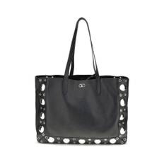 Valentino Garavani, Taske, Herre, Sort, ONE SIZE, Uld, Studded Stor Tote Taske med Nitter
