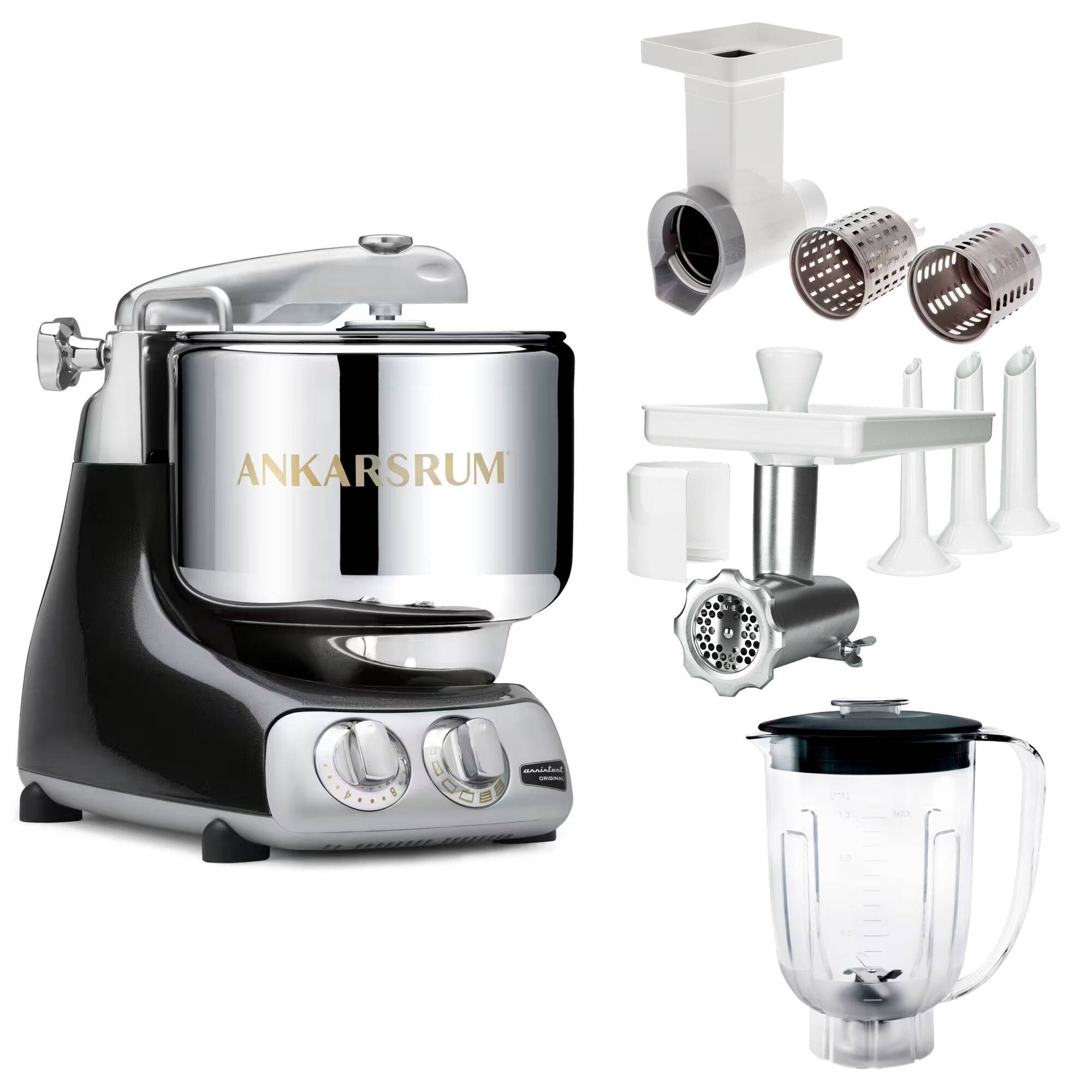 Ankarsrum Assistent Original AKM 6230 köksassistent med köttkvarn, skärtillsats och mixerkanna, black diamond - Black diamond