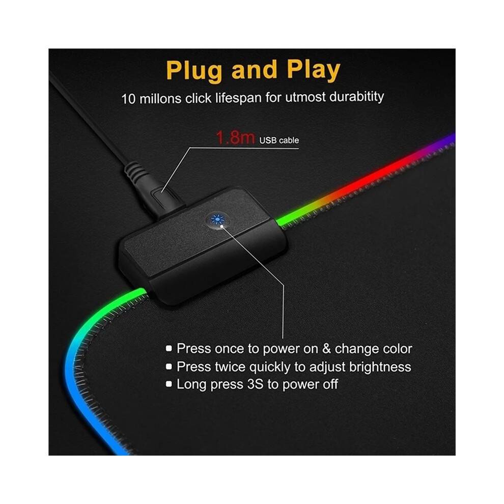 RGB Gaming Mouse Pad LED Light Keyboard Cover Desk Mat Colorful Mouse Pad Waterproof Multi-Size PC Computer with Backlit