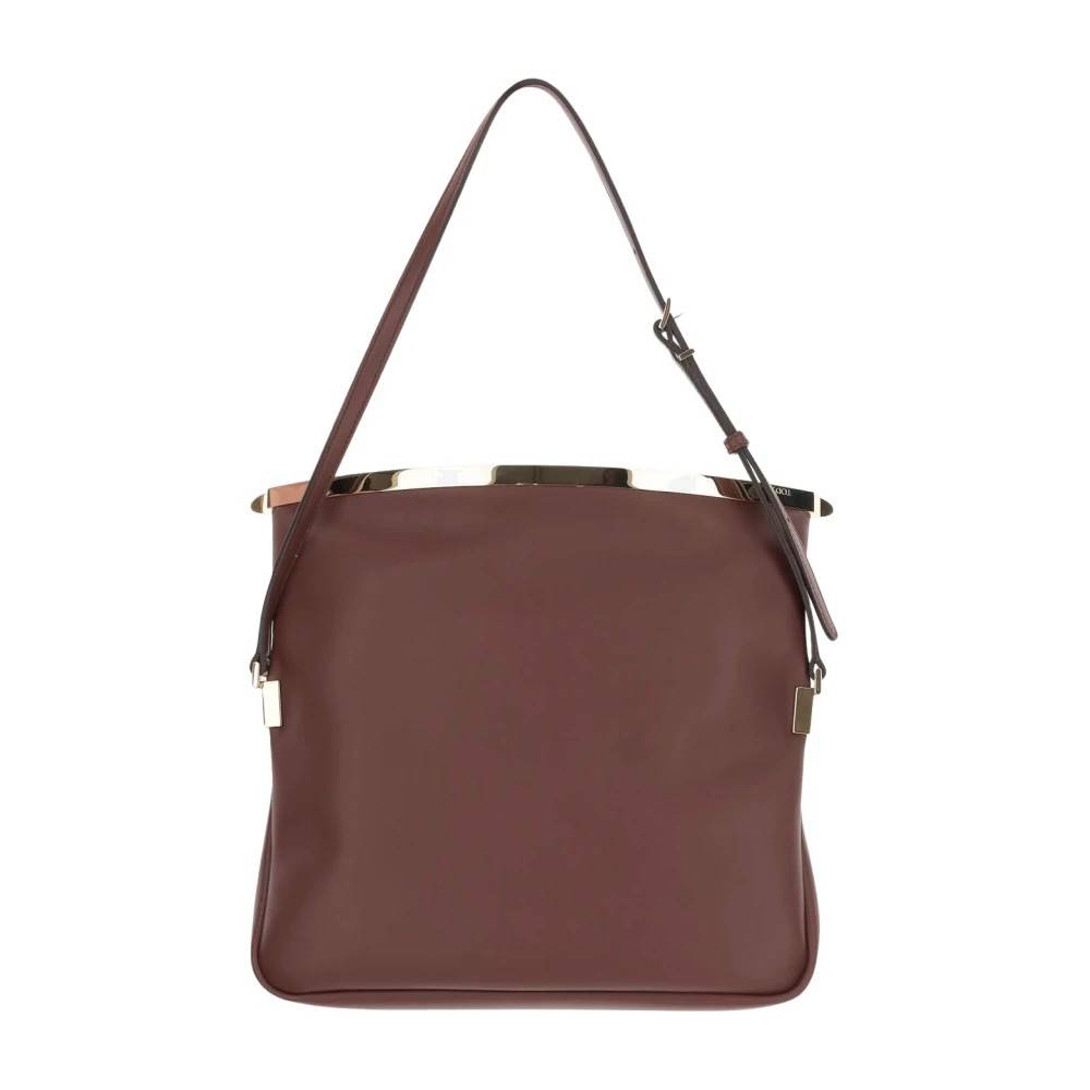 Tod's Læder Flap Skuldertaske med Guld Detaljer - Tasker - Dame - Brun - ONE SIZE - Uld