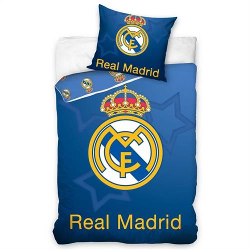 Real Madrid sängkläder - 100% bomull - Barnsängset 140x200 cm - Blått fotbollssängset med stjärnor