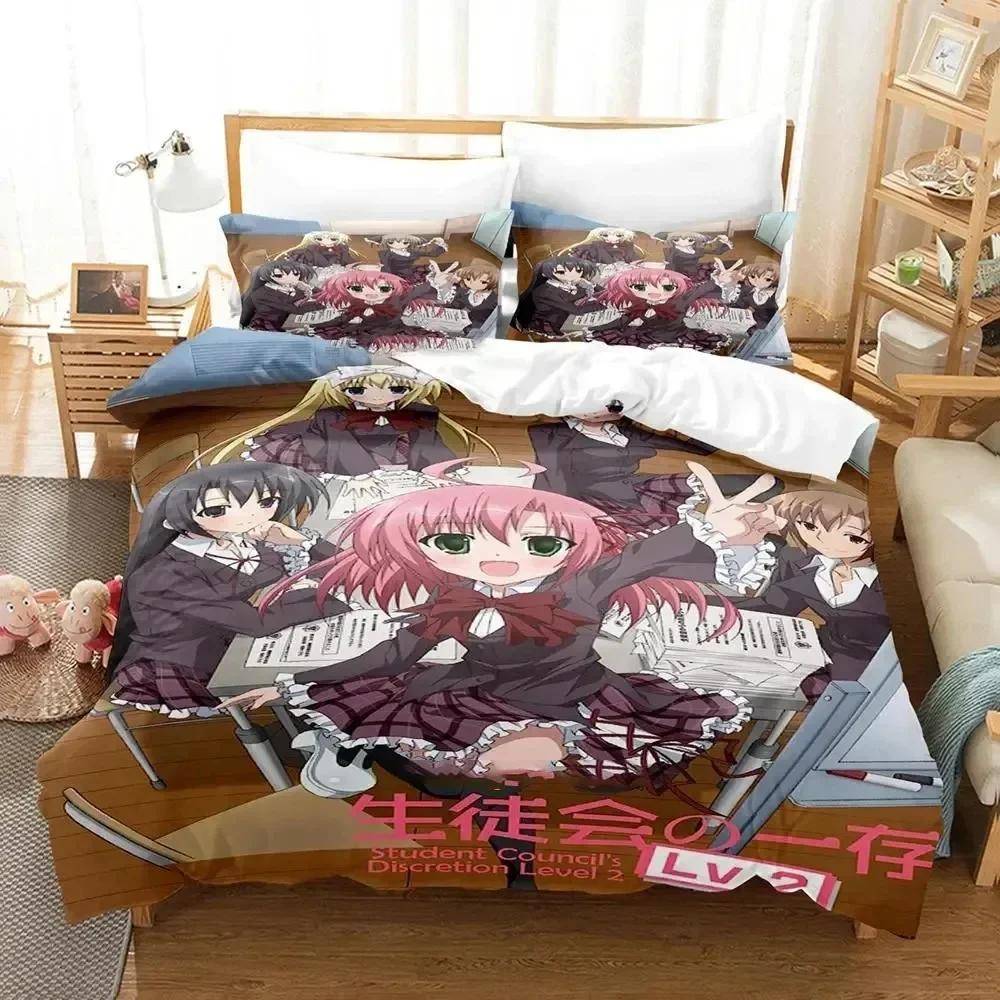 Studentrådets Discretion Sängkläder Set Pojkar Flickor Enkelsäng Queen Size Seitokai no Ichizon Påslakan Örngott Säng Barn Vuxen 70x133cm 2pcs