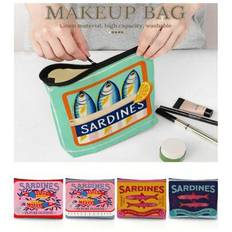 Essentiell sminkväska för skolan, unikt vintage-sardinmönster, unisex necessär för par, hopfällbar rymlig dragkedja, lätt förvaringsväska för resetill - Multifärgad (Färg på rosenträ,Böngrön,gul,blå rosa,blå)